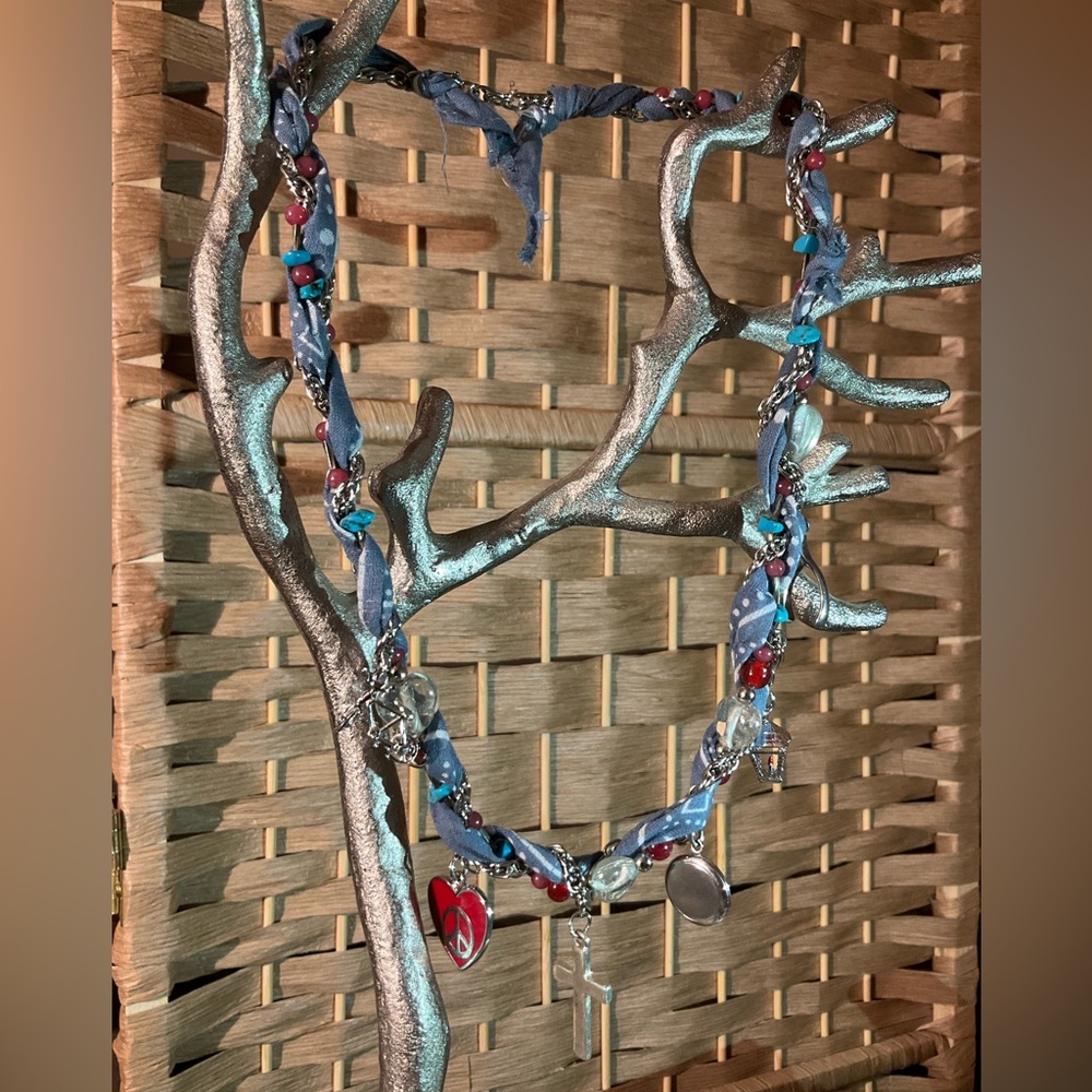 Handcrafted Bandana Reclaimed Charm Necklace - Picture 3 of 6